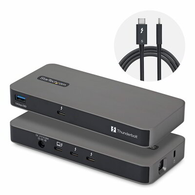 Startech - 4 portos Thunderbolt™ 5 elosztó Thunderbolt™ megosztással, KVM, 80/120 Gbps, 8K 60Hz vagy 4K 144Hz, 140 W PD - 303UE-TB5-HUB