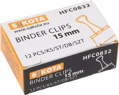Bindercsipesz, 15 mm, fekete, (12 db)