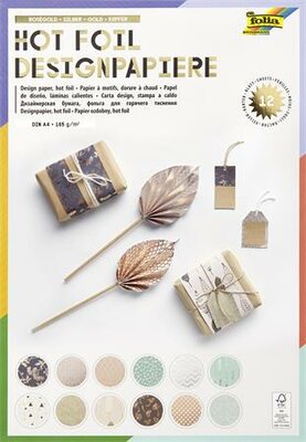 Dekorpapír, A4, 165 g, 12 lap, FOLIA, 12 különböző mintával, (12 lap)