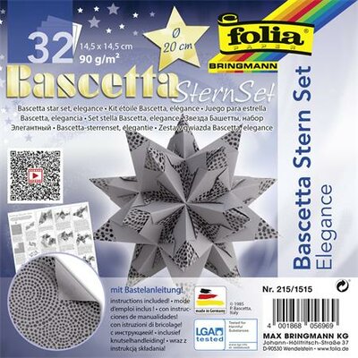 Bascetta csillag készlet, 14,5x14,5 cm, 90 g, 32 lap, FOLIA, antracit-gyöngyök, (32 lap)
