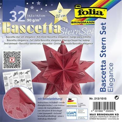 Bascetta csillag készlet, 14,5x14,5 cm, 90 g, 32 lap, FOLIA, piros-dzsungel, (32 lap)