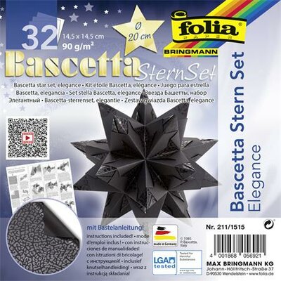 Bascetta csillag készlet, 14,5x14,5 cm, 90 g, 32 lap, FOLIA, fekete-vadvilág, (32 lap)
