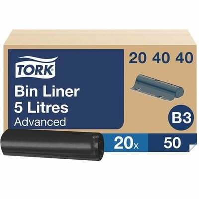 Hulladékgyűjtő zsák, 5 l, B3 rendszer, 20 x 50 db, TORK, fekete, (1000 db)