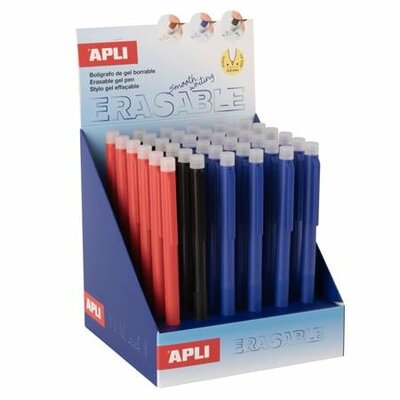 Zseléstoll display, 0,5 mm, nyomógombos, radírozható, APLI "Erasable", vegyes színek, (36 db)