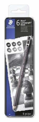 Grafitceruza készlet, fém doboz, hatszögletű, STAEDTLER "Mars Lumograph 100B", 6 különböző keménység, fekete, (6 db)