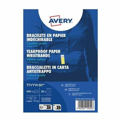 Karszalag, szakadásbiztos, 265x19 mm, AVERY ZWECKFORM "Tyvek", sárga, (500 db)