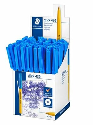 Golyóstoll, 0,3 mm, kupakos, STAEDTLER "Stick 430 F", kék, (50 db)