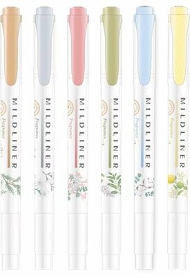 Szövegkiemelő készlet, 1,4/4 mm, kétvégű, ZEBRA "Mildliner Scented Fragrance", 6 különböző szín, (5 db)