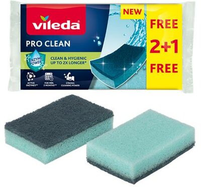 Mosogatószivacs, 2+1 db, VILEDA "Pro Clean", kék, (3 db)