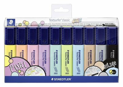 Szövegkiemelő készlet, 1-5 mm, STAEDTLER "Textsurfer Classic Pastel 364 C", 10 különböző szín, (10 db)
