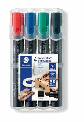 Alkoholos marker készlet, 2-5 mm, vágott, STAEDTLER "Lumocolor® 350", 4 különböző szín, (4 db)