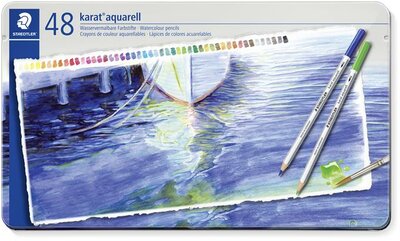 Akvarell ceruza készlet, hatszögletű, fém doboz, STAEDTLER "Karat® aquarell 125", 48 különböző szín, (48 db)