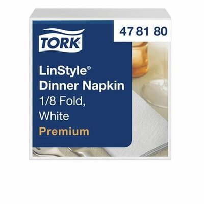 Szalvéta, iparilag komposztálható, 1/8 hajtogatott, 1 rétegű, 39x39 cm, Premium, TORK "LinStyle", fehér, (50 db)