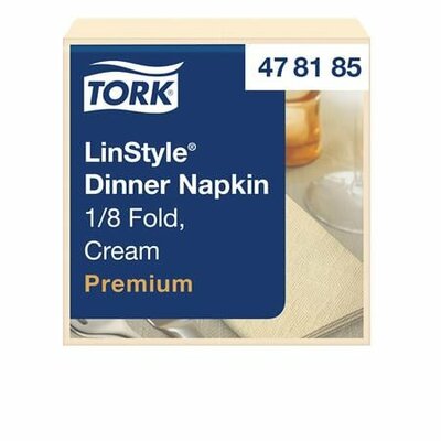 Szalvéta, iparilag komposztálható, 1/8 hajtogatott, 1 rétegű, 39x39 cm, Premium, TORK "LinStyle", krém, (50 db)