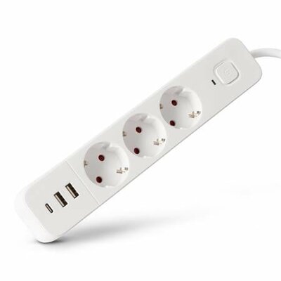 ENTAC - Elosztósor, 3 aljzat, 1,5 m, USB, kapcsolóval, fehér - ESES1.5G3-1.5-SW-2UA1UC