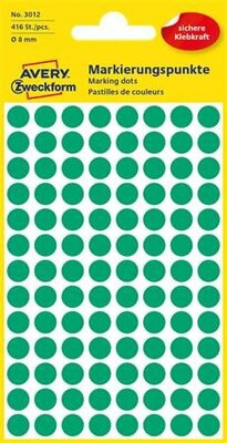 Etikett, 8 mm, kör, AVERY ZWECKFORM, zöld, 416 etikett/csomag, (4 lap)