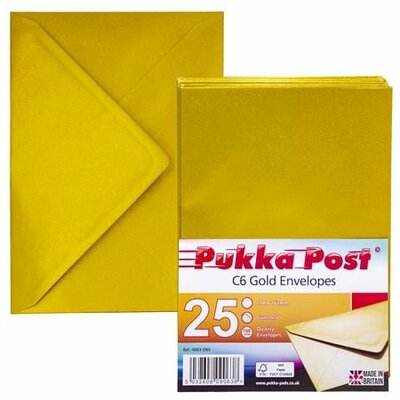 Boríték, C6, enyvezett, PUKKA PAD "Gold", arany, (25 db)