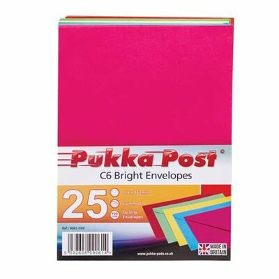 Boríték, C6, enyvezett, PUKKA PAD "Bright", vegyes színek, (25 db)