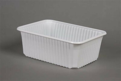 Ételtároló doboz, műanyag, szögletes, mikrózható, 1000 ml, 50 db, "Varia", fehér, (50 db)
