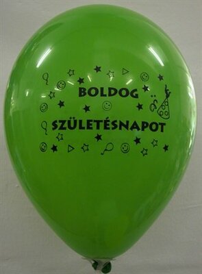 Léggömb, 26 cm, két oldalon nyomott "Boldog születésnapot", vegyes szín, (6 db)