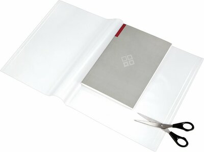Füzet- és könyvborító, áttetsző, fényes felület, állítható széllel, öntapadó csíkkal 550x310 mm, PP, PANTA PLAST, (10 db)