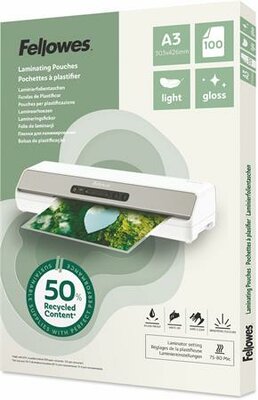 Meleglamináló fólia, 80 mikron, A3, fényes, 100 db, FELLOWES "Light", (100 db)