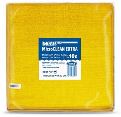 Törlőkendő, mikroszálas, univerzális, 10 db, 40x40 cm, BONUS "MicroCLEAN Extra", sárga, (10 db)
