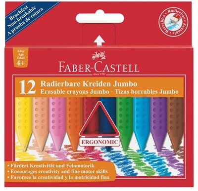 Zsírkréta, háromszögletű, FABER-CASTELL "Jumbo Grip", 12 különböző szín, (12 db)