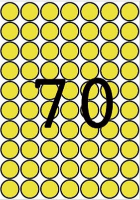 Etikett, 19 mm kör, színes, A5 hordozón, APLI, sárga, 560 etikett/csomag, (8 lap)