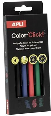 Zseléstoll, akril tintával, 0,7 mm, nyomógombos, APLI "Color Click", 4 különböző szín, (4 db)