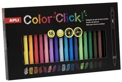 Zseléstoll, akril tintával, 0,7 mm, nyomógombos, APLI "Color Click", 18 különböző szín, (18 db)