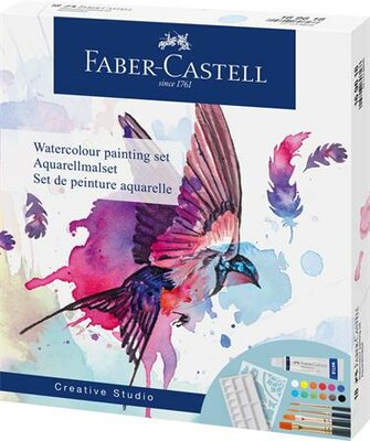 Akvarell festékkészlet, tubusos, kiegészítőkkel, FABER-CASTELL "Creative Studio", 12 különböző szín, (18 db)