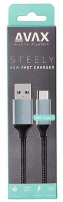 AVAX - Töltőkábel, USB-A - USB-C, 1,5 m, acélszürke - CB301G