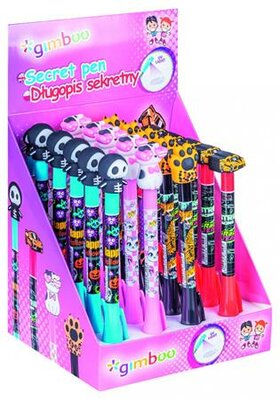 Golyóstoll display, UV- tintával, "Gimboo" "Secret Pen", 4 különböző mintával, (20 db)