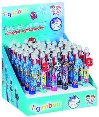 Zseléstoll display, törölhető, nyomógombos, négyszínű, "Gimboo", 4 különböző mintával, (36 db)