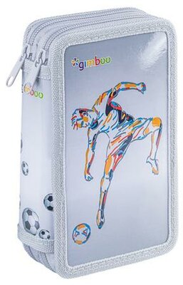 Tolltartó, töltött, 2 emeletes, cipzáras, "Gimboo Jumbo", focis, szürke