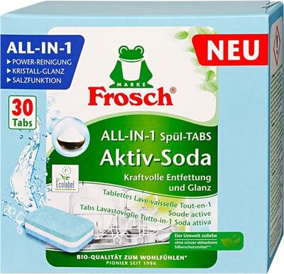 Mosogatógép tabletta, 30 db, FROSCH "All-in-1", aktív szóda, (30 db)