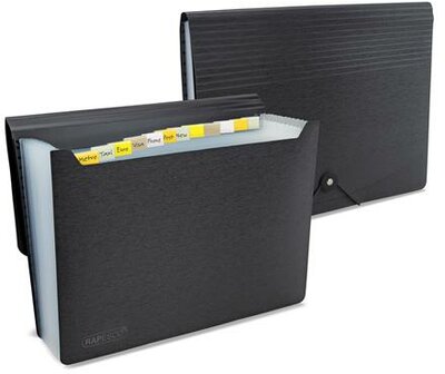 Harmonikamappa, A4, PP, 13 rekeszes, RAPESCO "Eco GRS Recycled", matt fekete