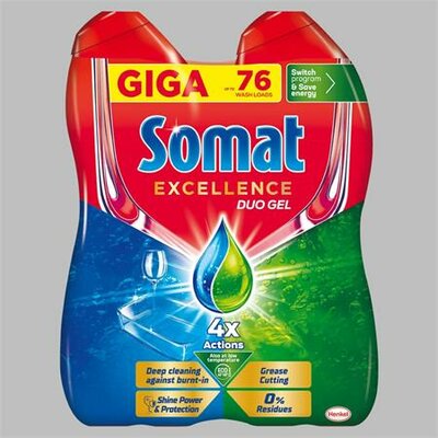 Mosogatógép mosogatógél, duo, 2x684 ml, SOMAT "Excellence Grease Cutting"