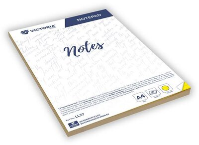 Jegyzettömb, A4, 5x50 lap, vonalas, VICTORIA OFFICE, sárga, (250 lap)