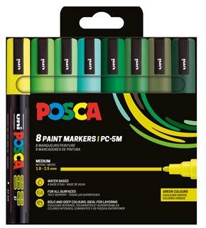 Dekormarker készlet, 1,8-2,5 mm, UNI "Posca PC-5M", 8 különböző zöld szín, (8 db)