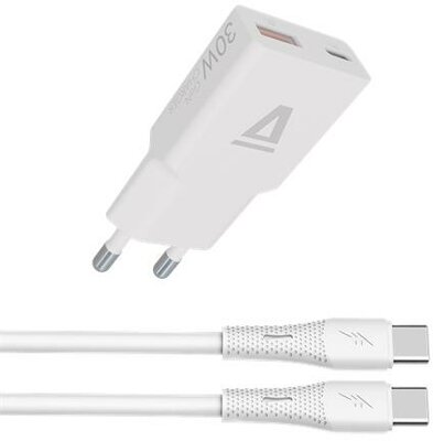 AVAX CH6413 30W GaN töltő és 60W USB-C szilikon kábel csomag, fehér