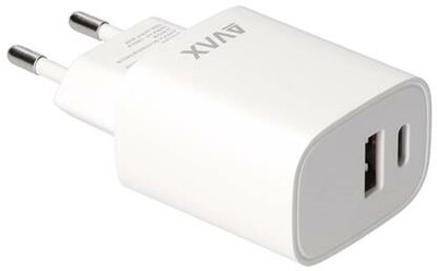 Hálózati töltő, USB-A + USB-C, 20W, AVAX "CH320 Speedy", fehér