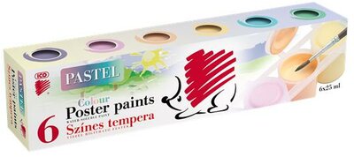 Tempera készlet, tégelyes, ICO "Süni", 6 különböző pasztell szín, (6 db)