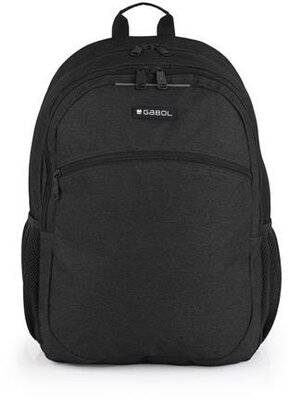 Hátizsák, iskolatáska, notebook tartóval, cipzáras, GABOL "Wolf", fekete