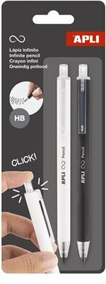Töltőceruza, HB, nyomógombos, APLI "Infinite Click", fehér és fekete, (2 db)