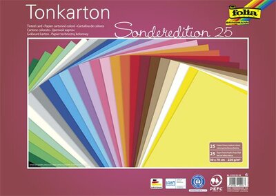 Dekorkarton, 2 oldalas, 50x70cm, 220 g, 25 lap, FOLIA, vegyes színek, (25 lap)