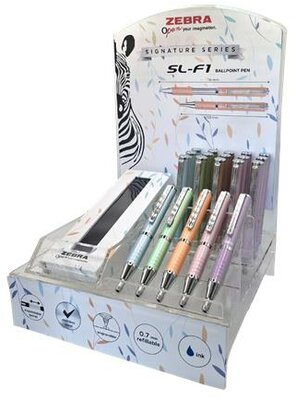 Golyóstoll display, 0,24 mm, teleszkópos, ZEBRA "SL-F1 B", kék, pasztell színek, (20 db)