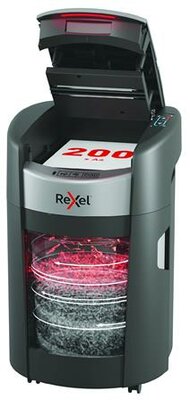 Iratmegsemmisítő, konfetti, 200 lap, REXEL "ShredMax AutoFeed+ 200X P4"