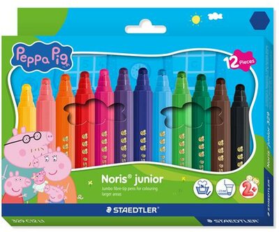 Filctoll készlet, 2,5 mm, kimosható, jumbo, STAEDTLER „Noris® junior 329", Peppa malac, 12 szín, (12 db)
